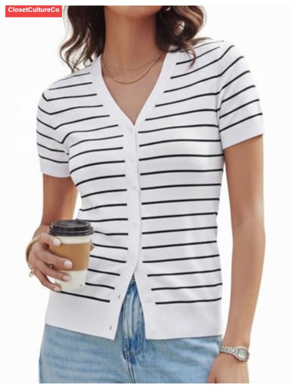 Womens Short Sleeve Cropped Cardigan Button Down V Neck Knit Summer Top